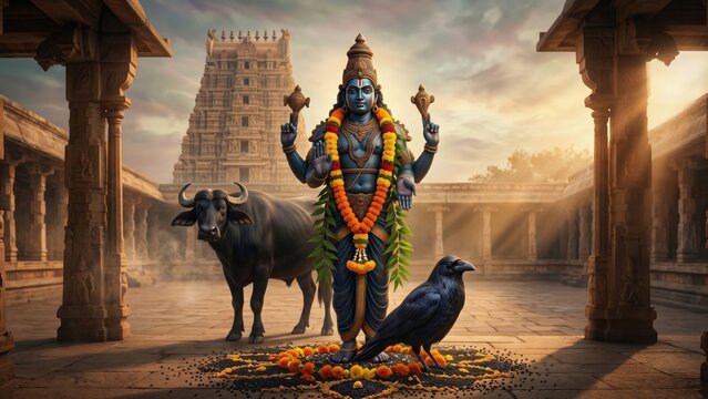 Shani Dev Temple Blessing &ndash; Sacred Divine Courtyard Scene