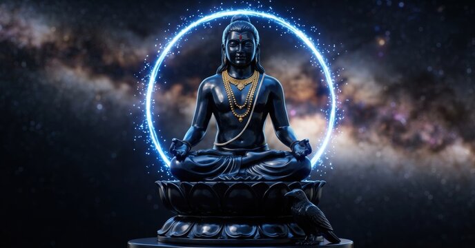 Meditating Shani Dev &ndash; Cosmic Spiritual Energy Artwork