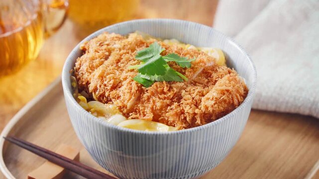 カツ丼 三つ葉を添えたとんかつの卵とじ丼