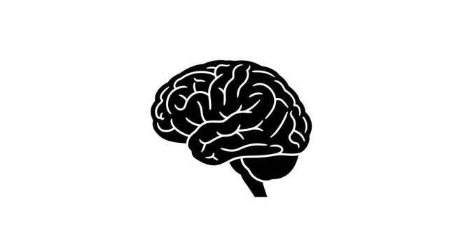 Black human brain silhouette illustration on white background