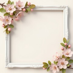 Fototapeta premium Delicate Pink Floral Frame Border on Light Background