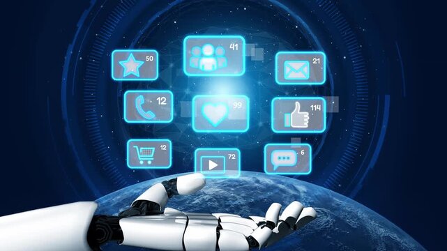 AI analyzing social media interaction, processing user responses, and generating insights from digital communication patterns across connected platforms. Marrow