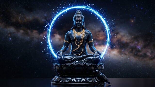 Meditating Shani Dev &ndash; Cosmic Spiritual Energy Artwork