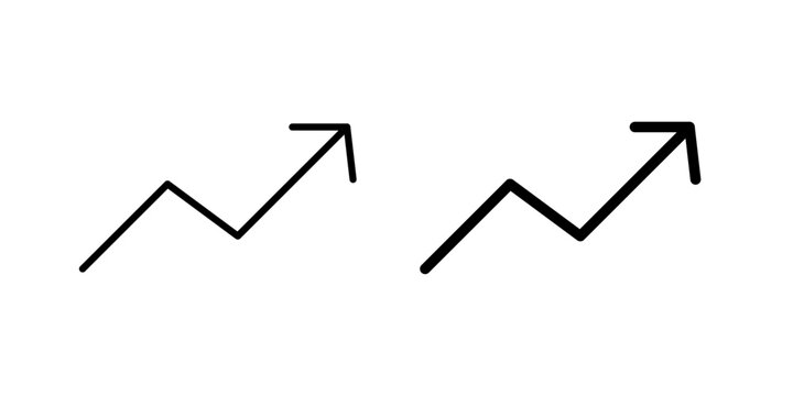 Trending up icon in outline and solid style. Perfect for finance, stock market, and business growth apps on white background.