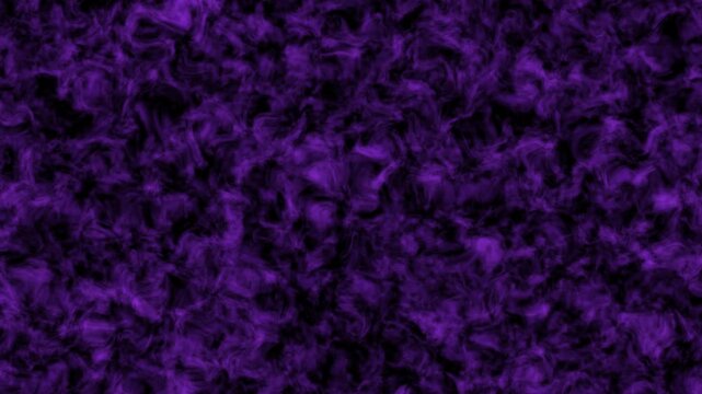 Abstract dark purple smoke bursting and swirling continuously on black background for mystic movement video