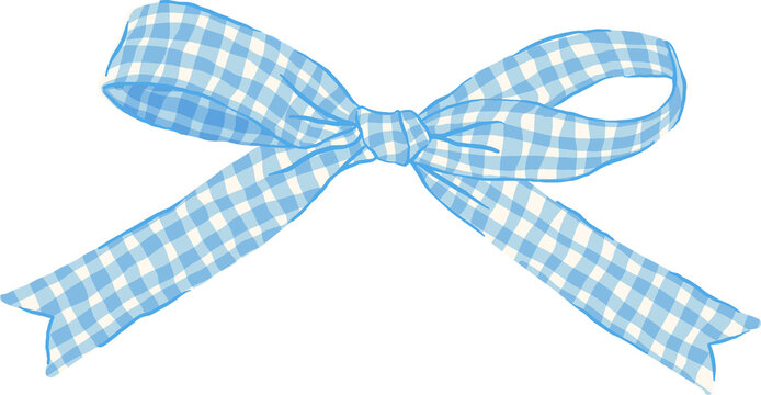 Retro Pastel Blue Gingham Ribbon Bow Illustration