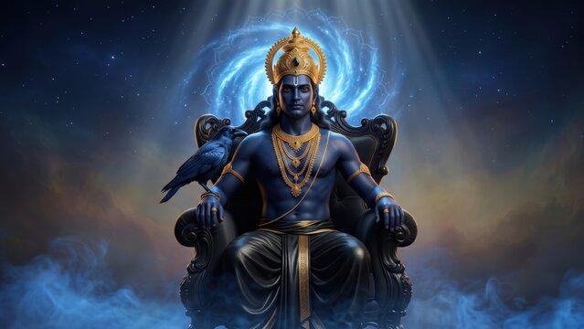 Shani Dev Obsidian Throne &ndash; Cosmic Divine Power Artwork