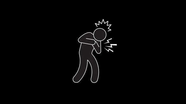 Animation of a man suffering from a heart attack, a man in pain holding his chest, with cartoon symbols of pain, worry, emotion, doodle, 4k video