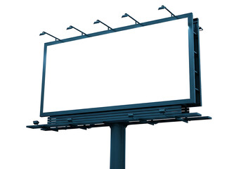 Obraz premium Isolated empty blank billboard structure for advertising, large outdoor display frame with metal poles, marketing mockup