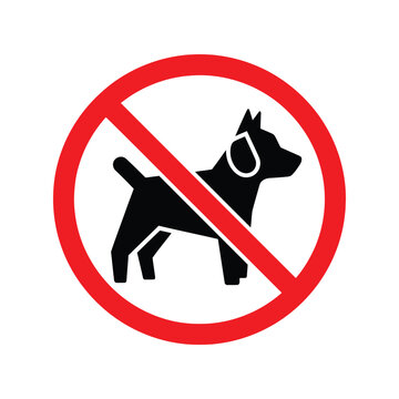 No dogs allowed sign with a black dog silhouette inside a red circle prohibition symbol for public places Vector