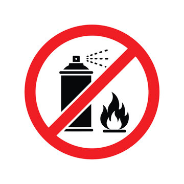 No flammable spray sign icon with a red circle and slash symbol warning about explosive aerosol canisters Vector