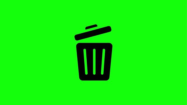 Black trash can icon on green background