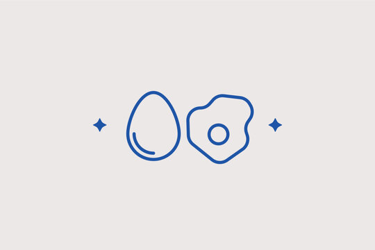 Egg and fried egg line icon for protein-rich breakfasts and cooking tutorials. Versatile vector illustration for cafe menu designs and culinary blog graphics.