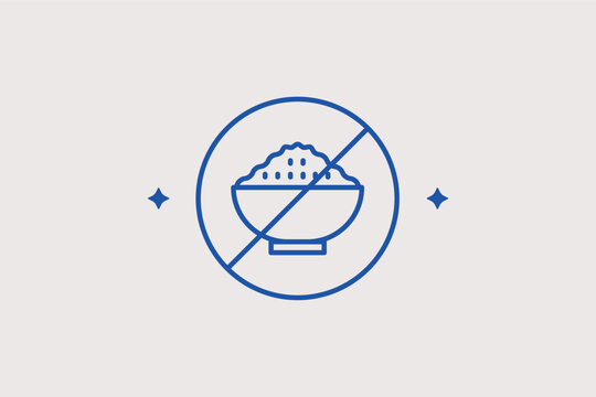 No rice line icon for grain-free nutrition and specialized dietary plans. Simple vector illustration for paleo diet guides and fitness meal planning apps.