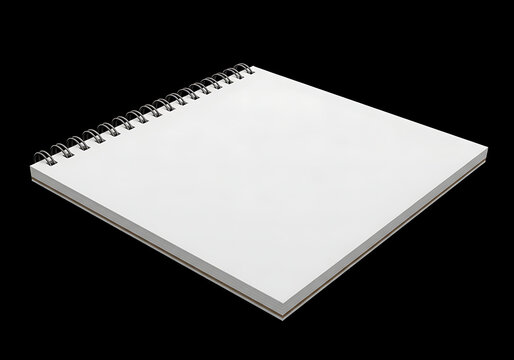 Isolated square spiral notebook with blank white pages for planning, note taking, sketching, mockup template