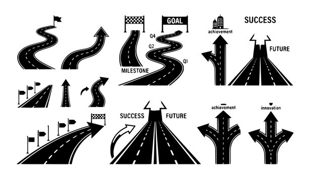 Roadway journey to the future business roadmap vector illustration isolated on white background