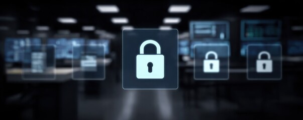 Fototapeta premium The urban cyber security network uses a firewall for defense, utilizing encryption and authentication for data protection.
