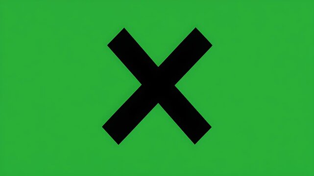 Minimalist black 'X' mark symbol centrally placed on a vibrant emerald green background, conveying rejection, error, or removal in a clean, graphic design aesthetic
