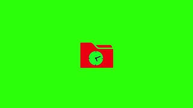 Red folder icon with a green clock face on a bright green background file document