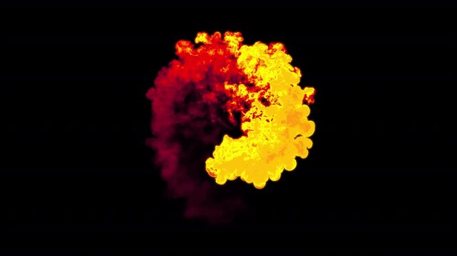 Fire explosion vfx on black background. Burning flame ring effect for motion graphics.