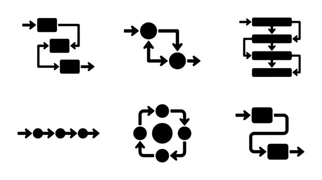 Process Flow Diagrams, Workflow Icons Set, Business Logic Flowcharts, Algorithm Steps, Data Sequencing, System Architecture