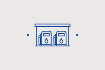 Obraz premium Gas station canopy line icon for fuel pump areas and roadside architecture. Clean vector illustration for architectural portfolios and station design layouts.