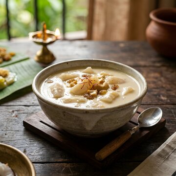 Traditional kerala palada payasam served in a ceramic bowl