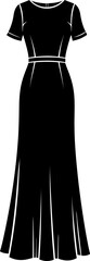 Elegant black evening gown illustration short sleeves fitted waist mermaid silhouette fashion design template © Md Jafar