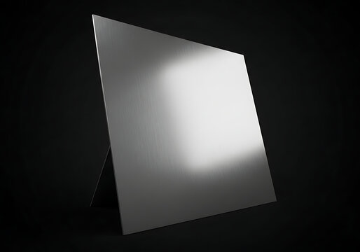 Isolated empty brushed metal square sign, blank industrial display panel, polished steel texture, modern presentation placeholder