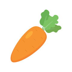 Obraz premium Vibrant Organic Carrot Flat Vector Illustration – Minimalist Fresh Orange Vegetable with Green Leaves Isolated on White Background for Healthy Eating, Vegan Recipes, Modern Food Graphic Design Project