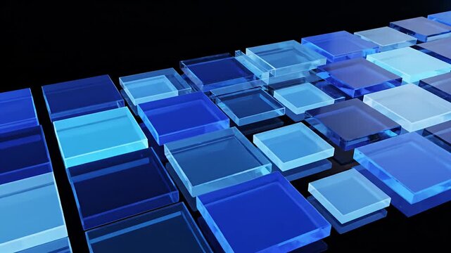 Abstract digital path illuminated blue cubes on dark background