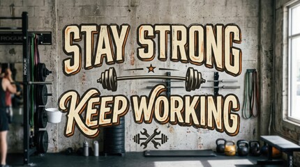 Obraz premium Motivational gym wall art with weightlifting illustration and fitness quote