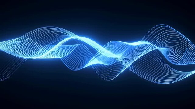 Glowing blue waves undulate across a dark background in a mesmerizing display.