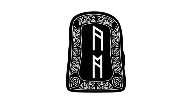 Ancient Rune Stone with Celtic Knot Border, Norse Symbol, Viking History