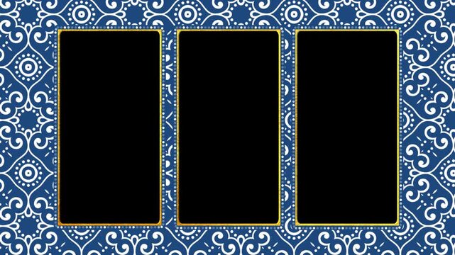 Royal Blue Damask Background with Triple Gold Portrait Frames