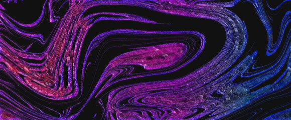 Obraz premium Abstract marbling texture with purple and blue swirls on black