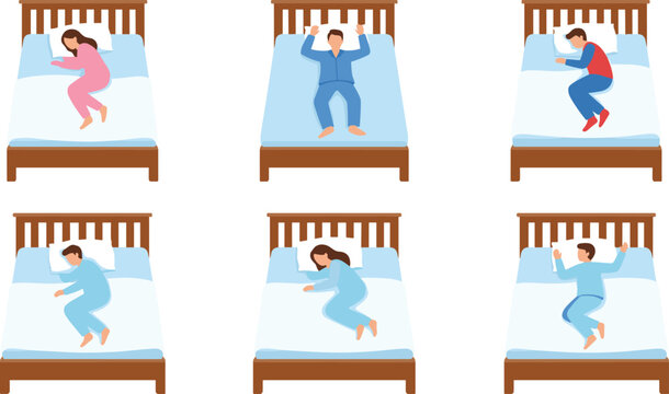 Sleeping People Vector Set Featuring Various Sleep Positions and Poses for Bedtime Illustrations and Digital Media