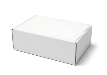 Fototapeta premium Isolated empty white cardboard mailer box for shipping and packaging, closed rectangular container for delivery