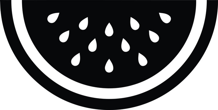 Black and white watermelon slice icon with seeds