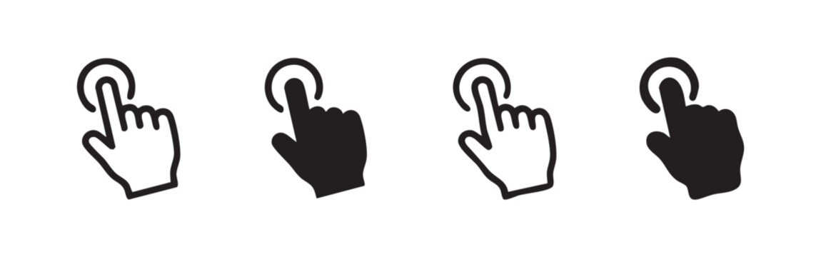 Finger tap gesture icons, representing touch interaction, mobile commands, and digital control.
