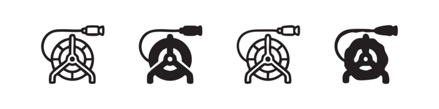 Garden hose on a reel icons, representing gardening, irrigation, and outdoor maintenance tools.