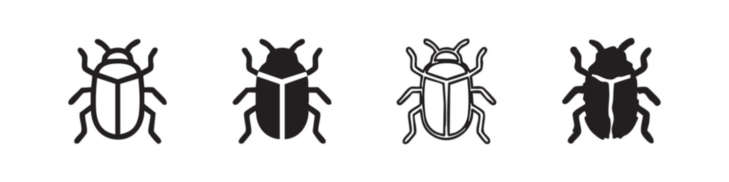 Beetle insect icon set, bug illustration in various artistic styles