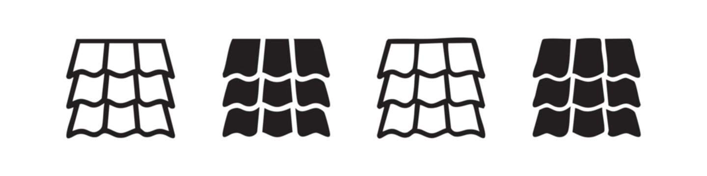 Roof Tiles Icon Set, Roofing Material Vector Symbols, House Roof Shingles Glyphs