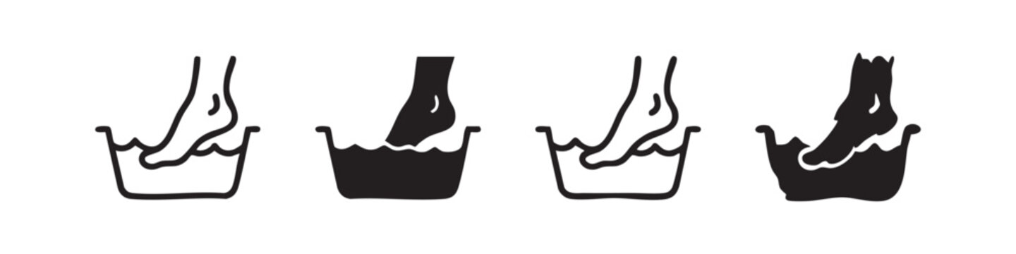 Foot in water basin icon set.