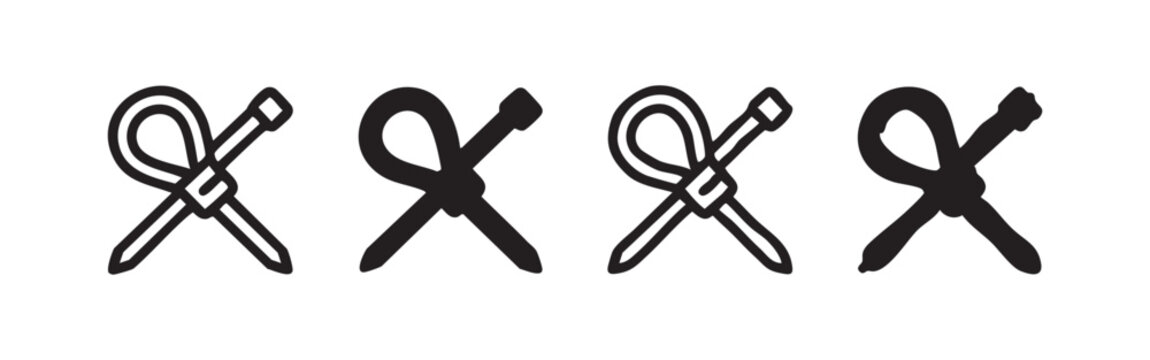 Nail and string knot icon set.