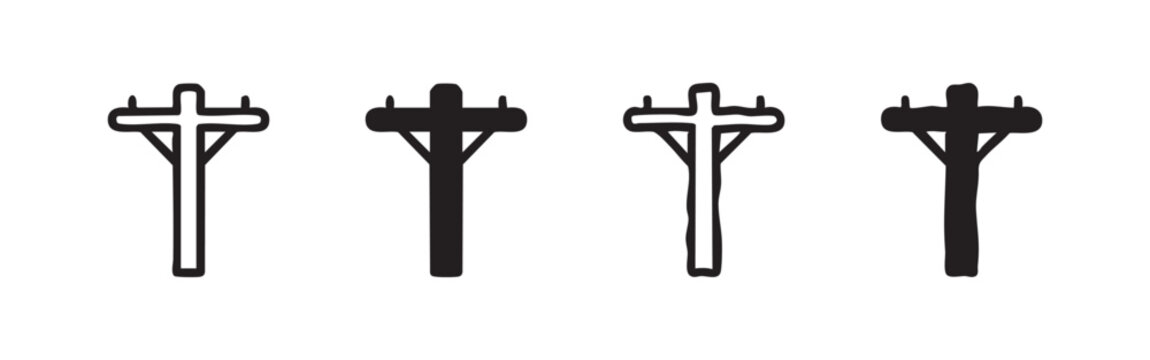 Utility Pole Icon Set - Electricity, Communication, and Infrastructure Symbols