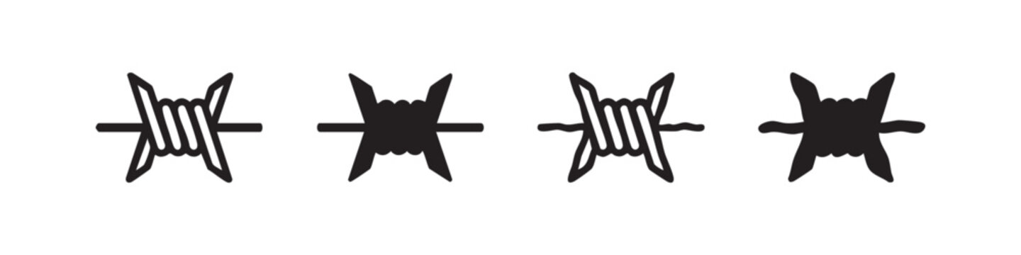 Barbed Wire Segment Icon Set - Security, Restriction, and Danger Symbols