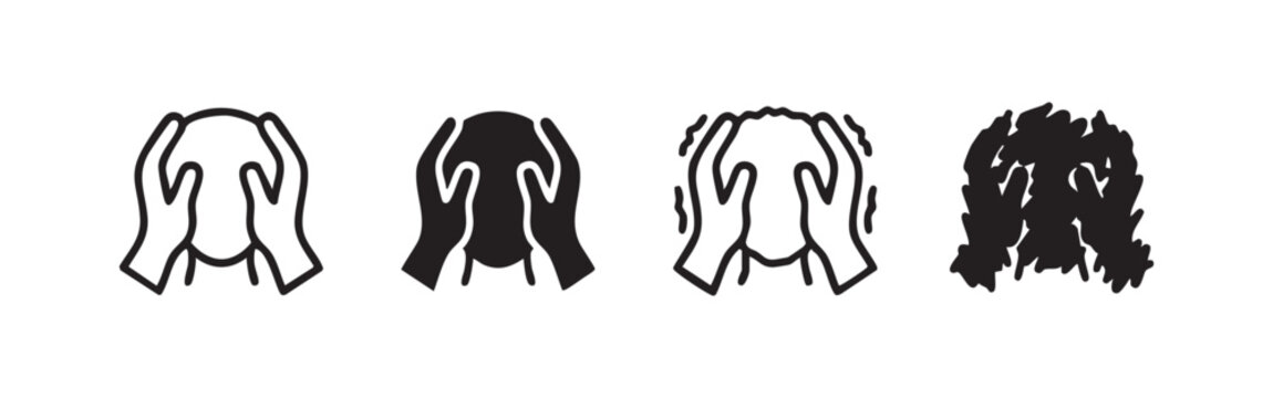 Hands covering face icon set. Representing shame, stress, grief, despair, or mental health issues.