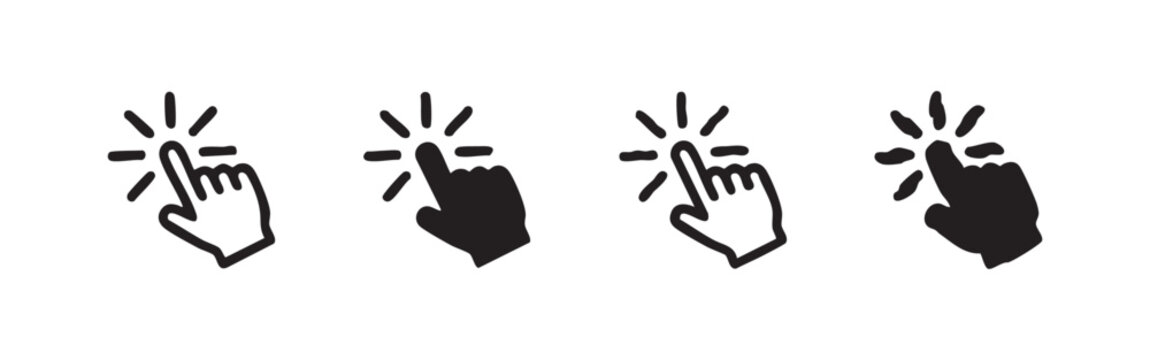 Clicking Finger Icons: Outline, Solid, Sketchy, and Distorted