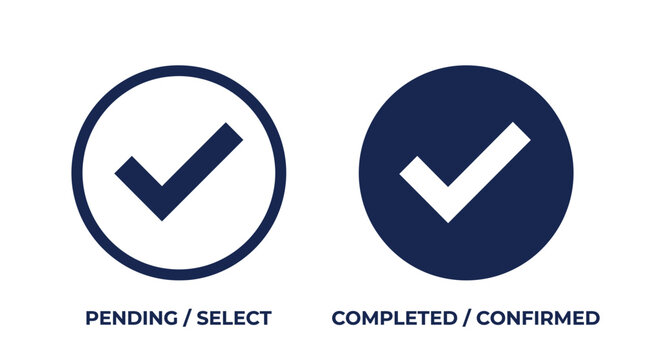 Pending and completed check mark icons with verified confirmation completed approved selection interface minimalist
